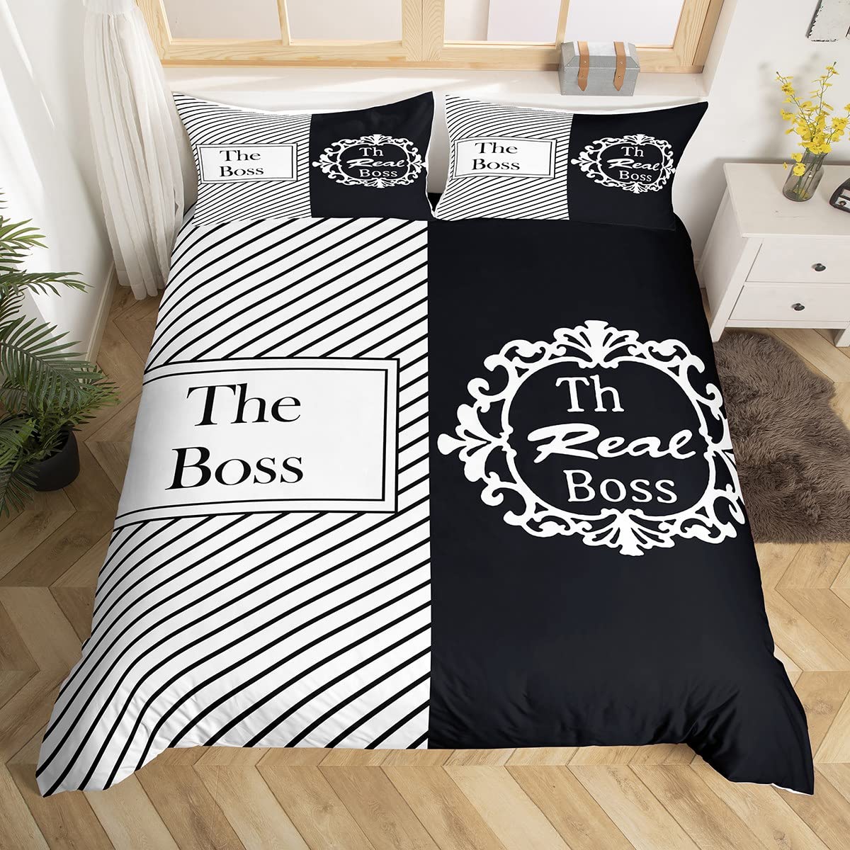 His Side Her Side Bedding Set White Black Duvet Cover Wife Husband Couple Comforter Cover Humorous Bedspread Cover King Size Bedding Cover with 2Pillow Case — image 1
