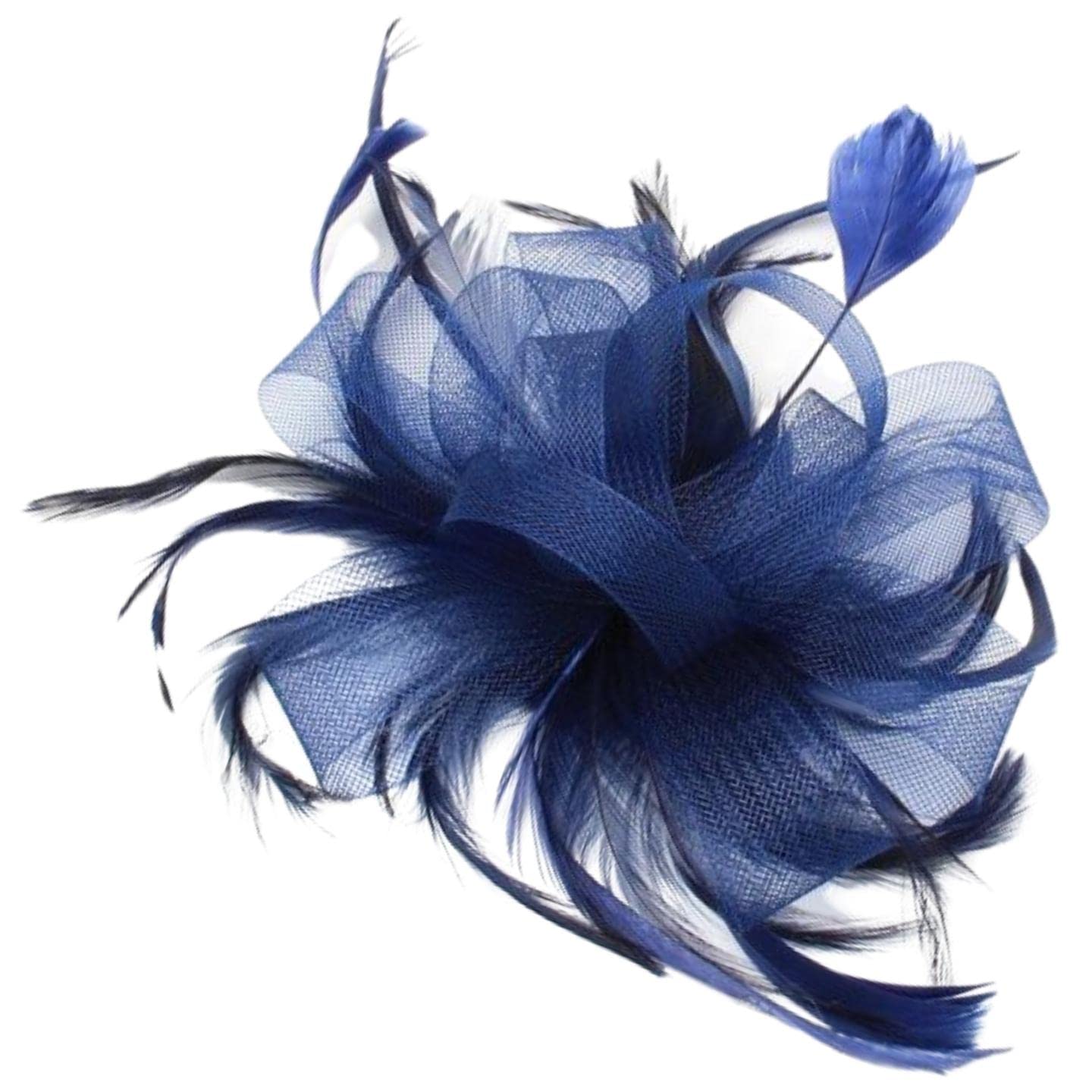 Topkids Accessories Looped Net Fascinator Feather Comb Hair Slide Fascinators Wedding Hats Royal Ascot Hat On Clear Comb For Women, Ladies, Girls (Navy)