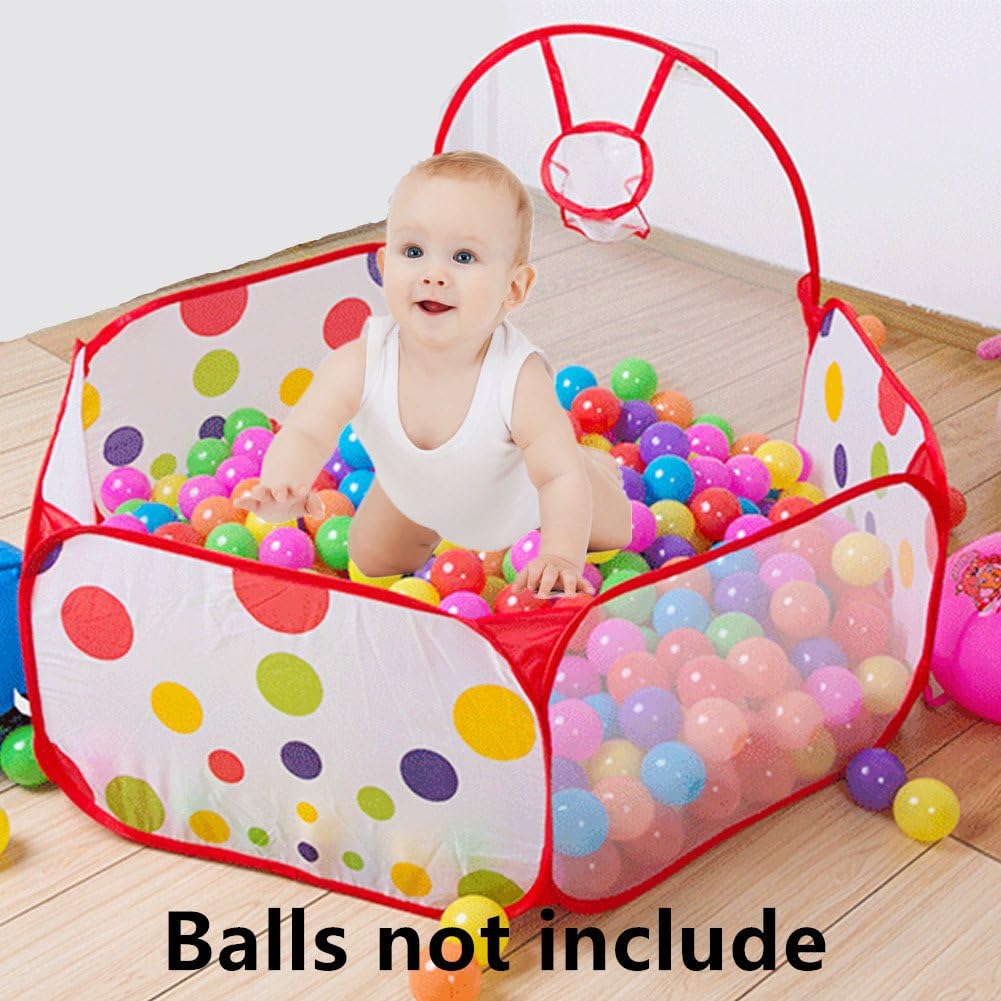 Baby Ball Pit Balls, SoulStore Kids Pop up Play House Tent Tunnel Pool Indoor and Outdoor Play Tent and Tunnel Easy Folding Cute Polka Dot 3 in 1 Play House Children's Playground with Zippered Storage Bag (basket ball pit)