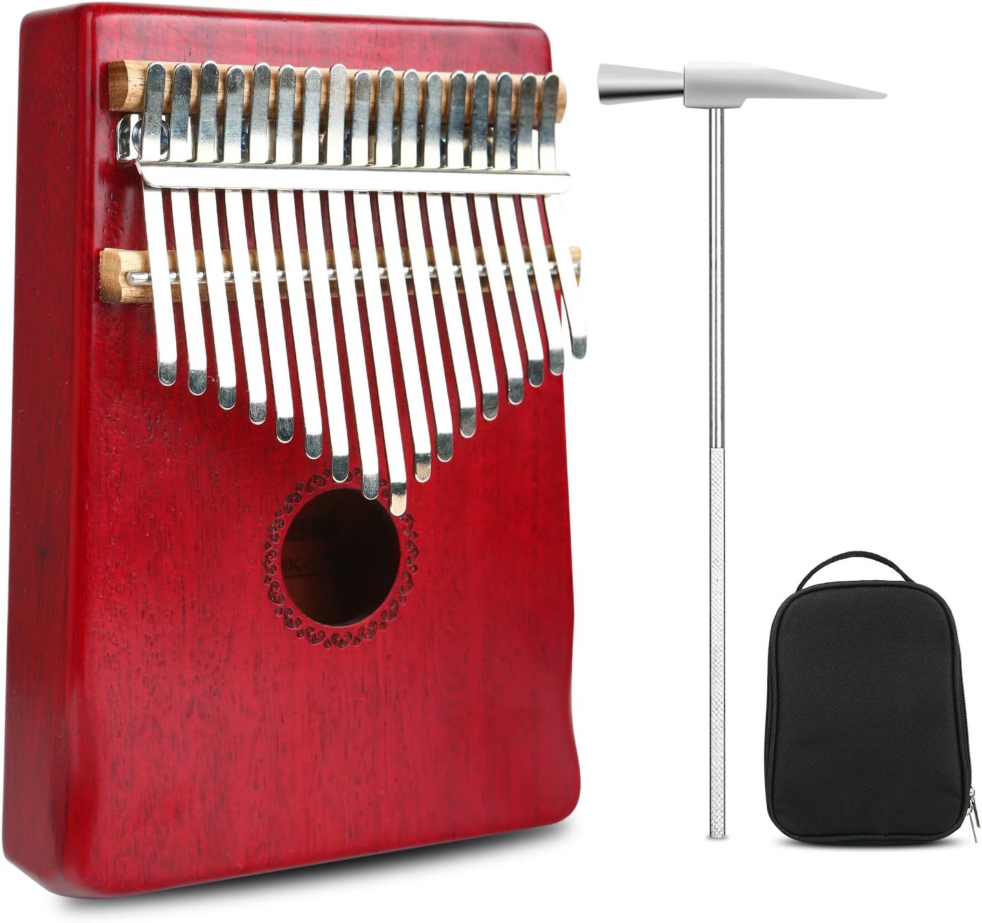 Meideal 17 Keys Kalimba Thumb Piano Professional Series Instrument Kits Finger Piano Mbira Likembe Sanza Musical Instrument Gift Mahogany Wood with Protable Portection Bag (red)