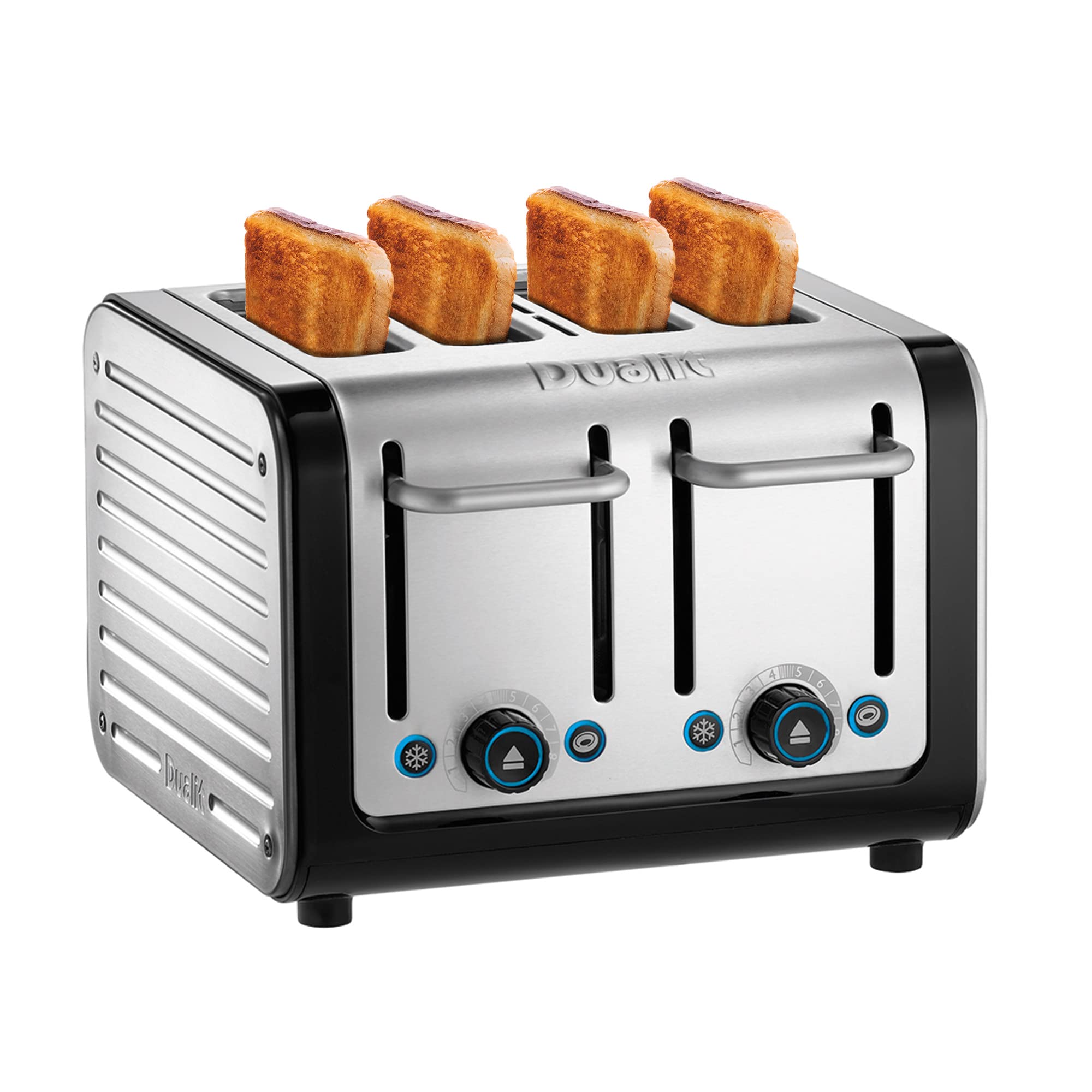 Dualit 46505 Architect 4 Slice Toaster | Brushed Stainless Steel with Black Trim | Extra-Wide Slots โ Peek and Pop Function โ Patented Perfect Toast Technology โ Matching Kettle and Sandwich Cage Available