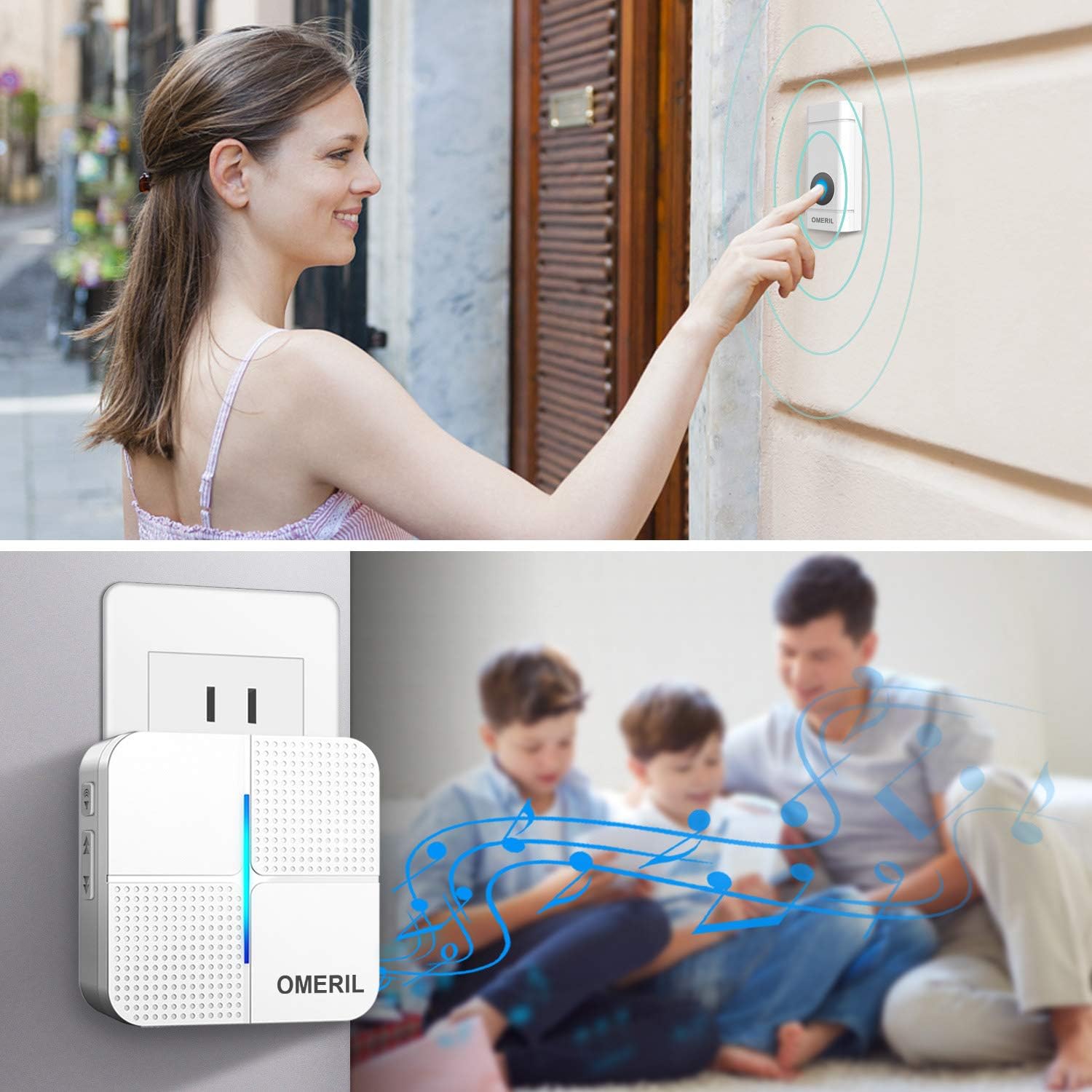 Wireless Doorbell OMERIL IP55 Waterproof Door Bell Chime Kit With