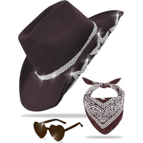 Patyhapy Black Cowgirl Hat with Heart Glasses & Bandana  display picture 1