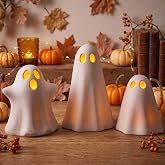 LemonRoad 3 Pcs Halloween Terracotta Ghost Decor Indoor Tealight Holder | Ghost Candle Holder, 3 Sizes Layered Display, Perfect for Indoor Mantels, Tables, Room, Fall Parties, Tealight Not Included