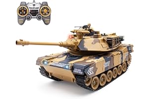 QuirkyGlee 1:18 Scale Remote Control Army Tank - US M1A2 Battle RC Tank Model Toys for Adults - 15 Channel Full Function Military Toy with 360 Degree Rotating Turret Smoke Light Sound