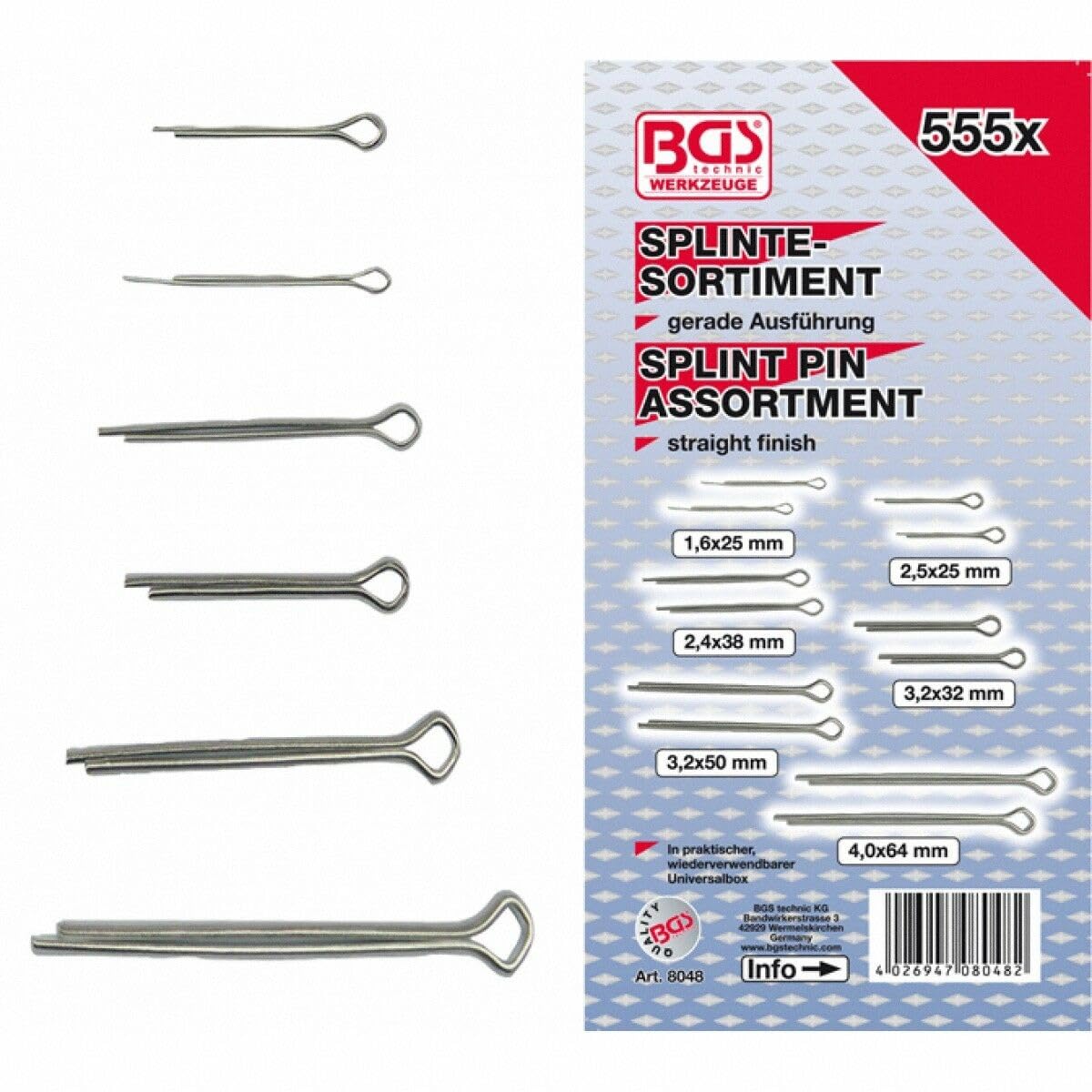 BGS 8048 | Splint Pin Assortment | Ø 1.6 - 4.0 mm | 555 pcs.