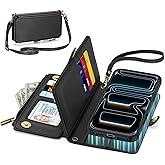 TUCCH Crossbody Detachable Wallet Case for iPhone 17 Pro 6.3" 2025, 9 Card Slots RFID Blocking | Wireless Charging | Wrist Strap | Lanyard | Stand | Zipper Pocket | PU Leather Shockproof Cover | Black