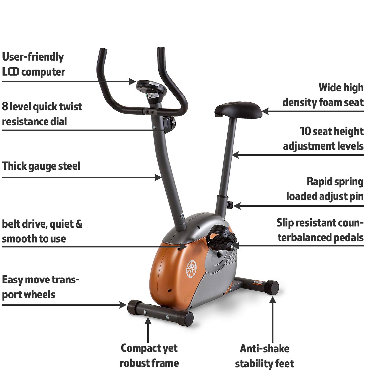 Marcy Upright Exercise Bike with Resistance ME708 Exercise Bikes