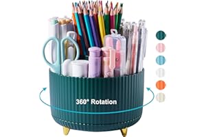 Lolocor 360 Degree Rotatable Pen Holder, 5 Slots Office Desk Organizer, Pencil Holder for Desk Multi-Functional Pencil Cup Desktop Stationary Organizer Storage for Office School Home Dark Green