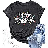 Christmas Shirts for Women Let's Get Lit Shirt Cute Lights Graphic Short Sleeve Xmas Tops Tees