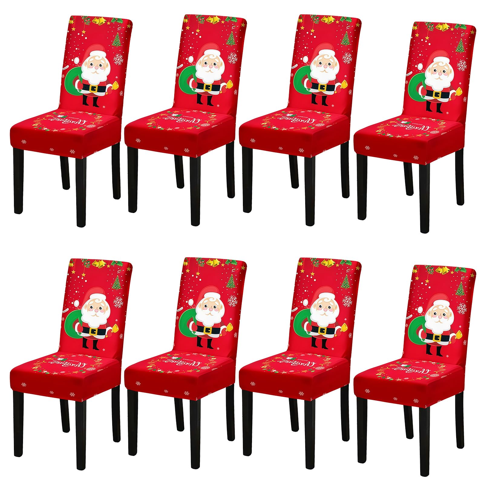 Fafua Christmas Chair Covers, Stretch Dining Room Chair Covers Set of 8, Christmas Decoration/Home Decor Chair Protector Slipcovers Image