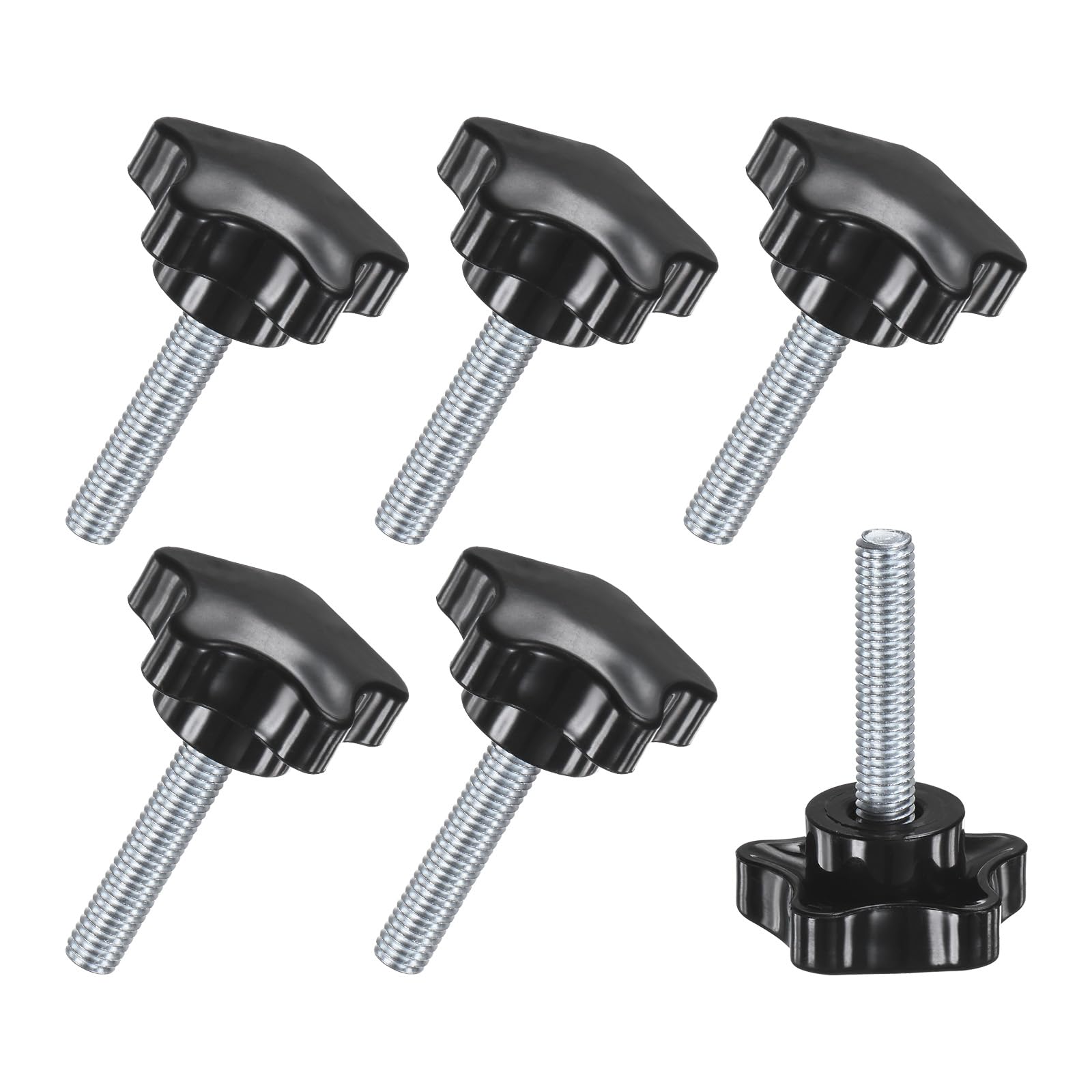 M METERXITY 6-Pack Star Clamping Knobs, M8x35mm Male Thread Hand Tightening Screw for Machinery/Electronic/Furniture/Umbrella Base, Machine Handle Replacement [39mm, Black]