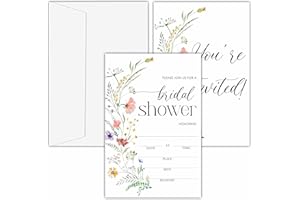 OXRUN Bridal Shower Invitations, 25 Colorful Wildflowers Invites with Envelopes for Bridal Shower Reception Engagement Party, Floral Wedding Cards - B05