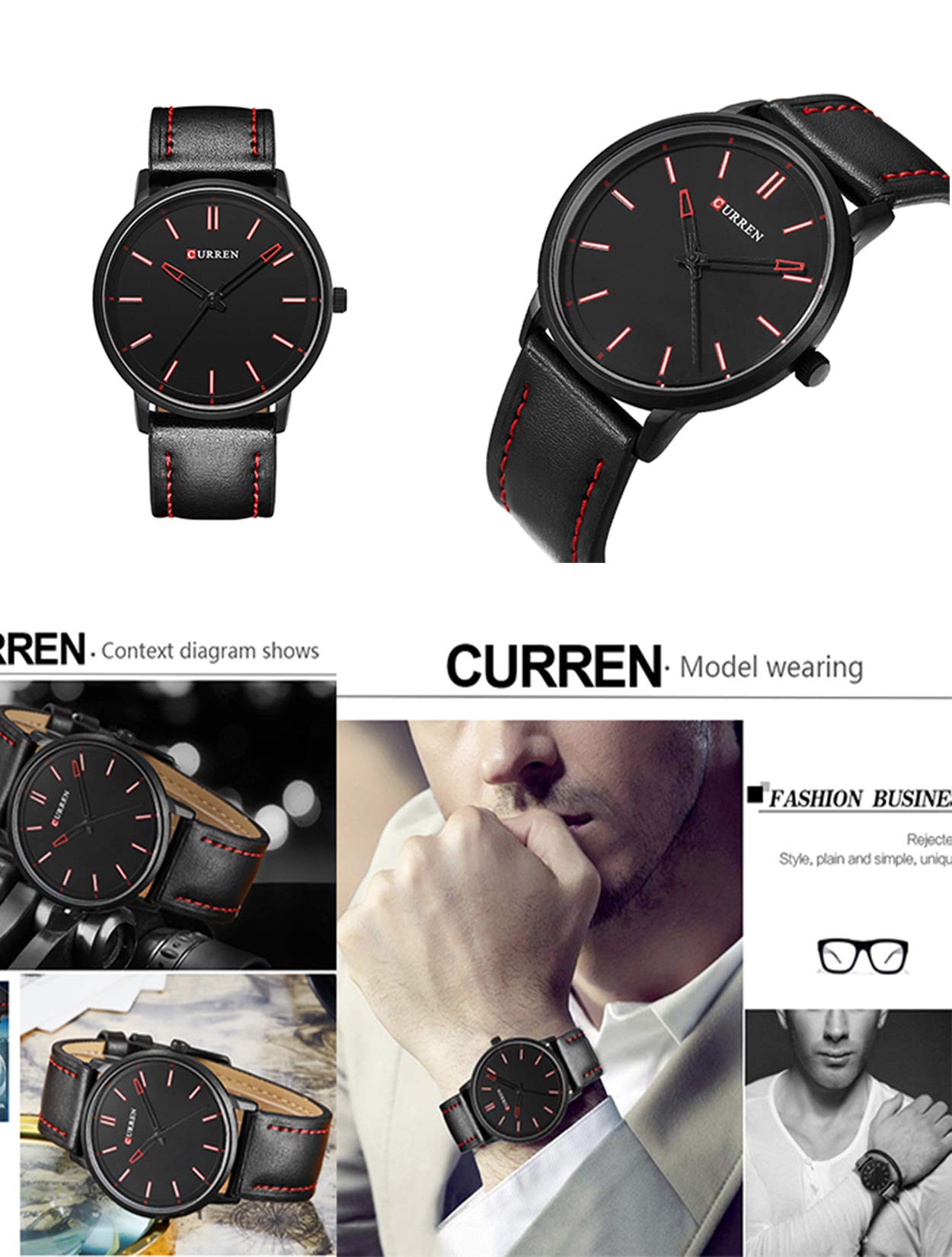 Herren Schwarz Ultradünne Uhr,Armbanduhren für Männer Geschäft Wasserdicht Quarzuhr für Mann mit Schwarzes Lederarmband