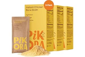 Pikora Chicken Bone Broth Instant Powdered Mix (3 Pack, 12 Servings) | High-Protein, Gluten-Free, Collagen-Rich, No Sugar, Keto & Paleo Friendly | 11g Protein, 50 Calories per Serving