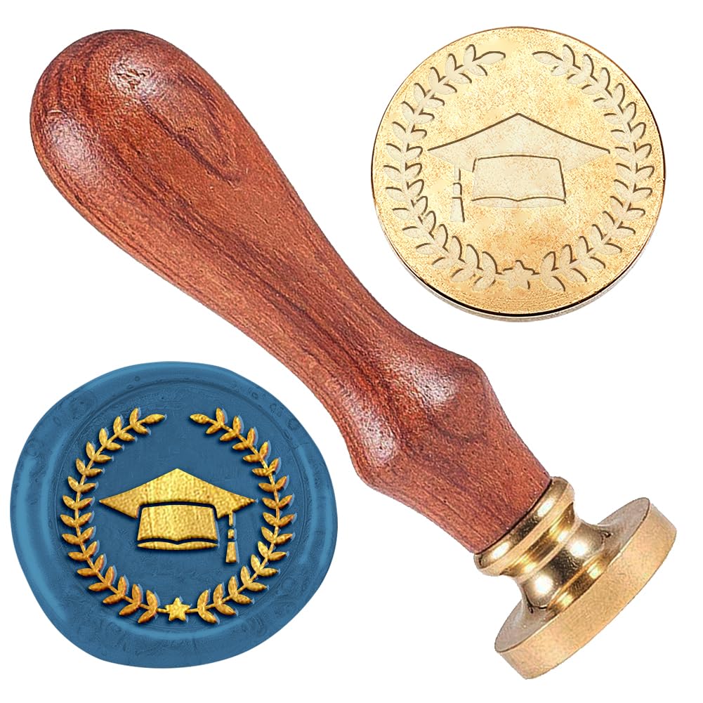 DELORIGIN 2025 Graduation Hat Wax Seal Stamp Graduation Season Embossed Stamp Sealing Removable 1" Brass Wax Seal Stamp Head with Wooden Handle Wedding Invitations Envelopes Gift Packing Decor Craft