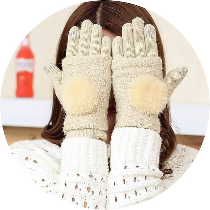 Guantes de invierno de piel de conejo para mujer, manoplas desmontables