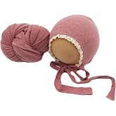 Newborn Photography Wrap Prop Ruffle Bonnet Lace Edge Hat Set | Stretch Newborn Baby Girl Boy Photo Photoshoot Outfits