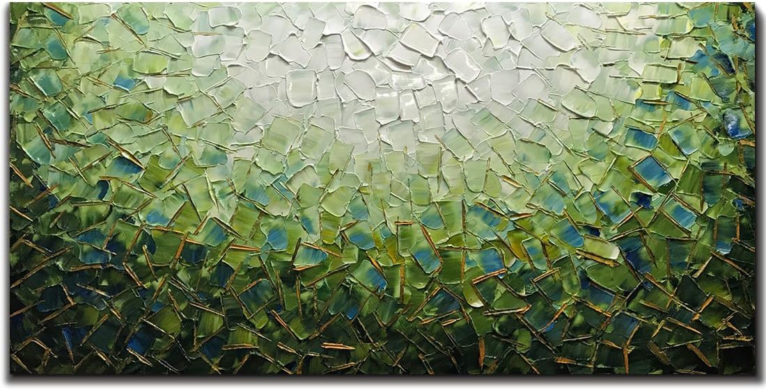 Paintings - Yotree Paintings, 24x48 Inch Paintings Oil Hand Painting 3D Hand-Painted On Canvas Abstract Artwork Art Wood Inside Framed Hanging Wall Decoration Green Teal Abstract Painting