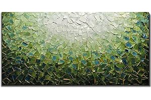 Yotree Paintings, 24x48 Inch Paintings Oil Hand Painting 3D Hand-Painted On Canvas Abstract Artwork Art Wood Inside Framed Hanging Wall Decoration Green Teal Abstract Painting