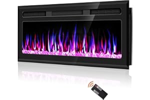 Hocookeper 50 inch Electric Fireplace, Wall Mounted and Recessed Fireplace Linear Fireplace Insert with Remote Control, Adjustable Flame Colors, Timer,750w/1500w, Black