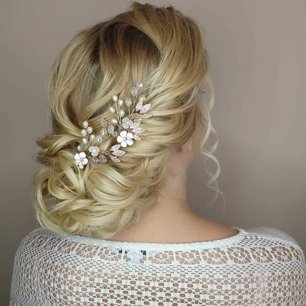 Amazon Com Unicra Bride Wedding Flower Hair Pins Bridal Leaf Hair