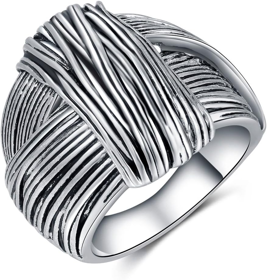 Oxidized Silver Stripe Knot Chunky Rings Thumb Rings for Women
