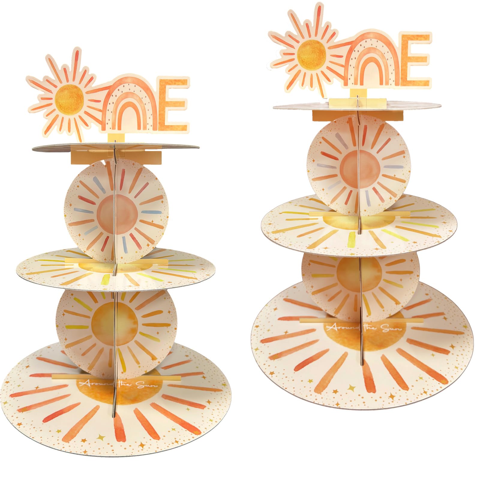 Photo 1 of First Trip Around Sun Birthday Decorations 2 Set 3 Tier Cupcake Stand Boho Sun 1st Birthday Party Supplies Sunshine Cupcake Stand for 1st Sun Party Supplies Baby Shower