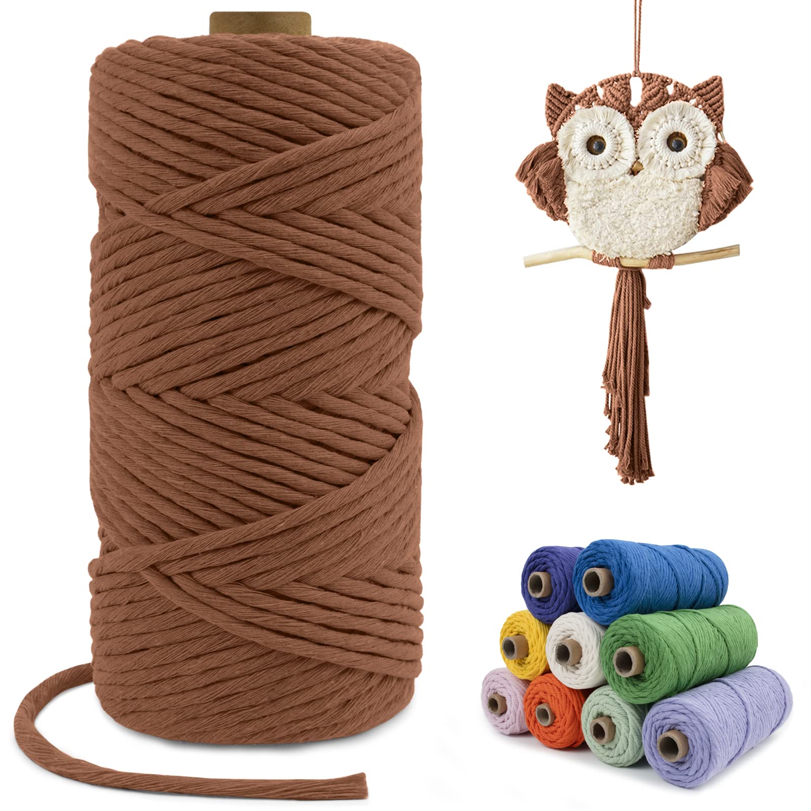 LEREATI Macrame Cord 4mm x 100m, Single Strand Thick Macrame Rope Yarn Natural Cotton Cord, Craft Macrame String for Plant Hanger, Wall Hanging, Knitting, DIY, Home Decorations (Caramel)