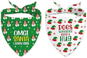 SAUKORE 2 Pack Christmas Dog Bandanas, Buddy The Elf Dog Costume Accessories, Funny Elf Pet Scarf Decor, Cute Triangle Bibs Set, Novelty Xmas Decorations for Small Medium Large Dogs Cats