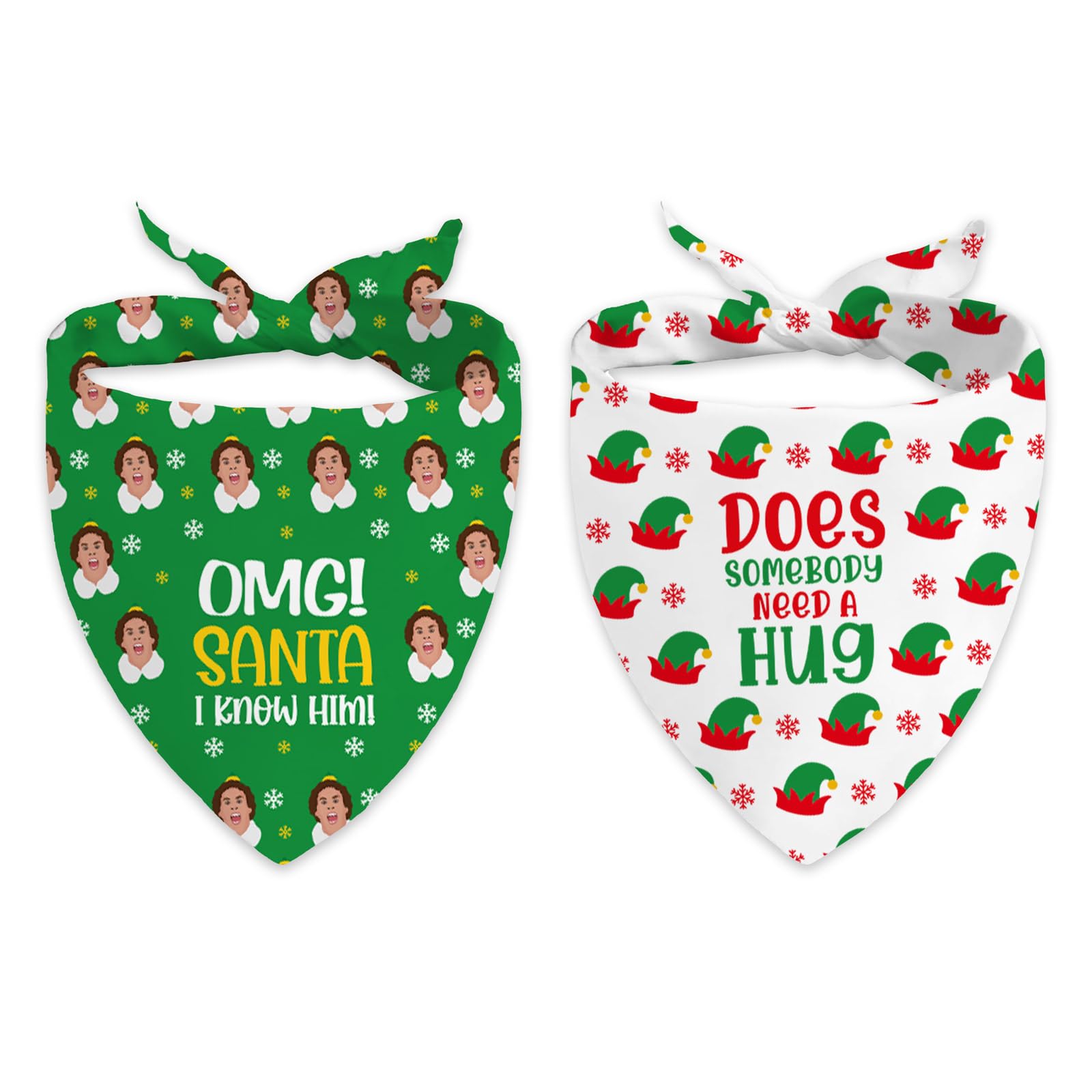 View 1 of 2 Pack Christmas Dog Bandanas, Buddy The Elf Dog Costume Accessories, Funny Elf Pet Scarf Decor, Cute Triangle Bibs Set, Novelty Xmas Decorations for Small Medium Large Dogs Cats