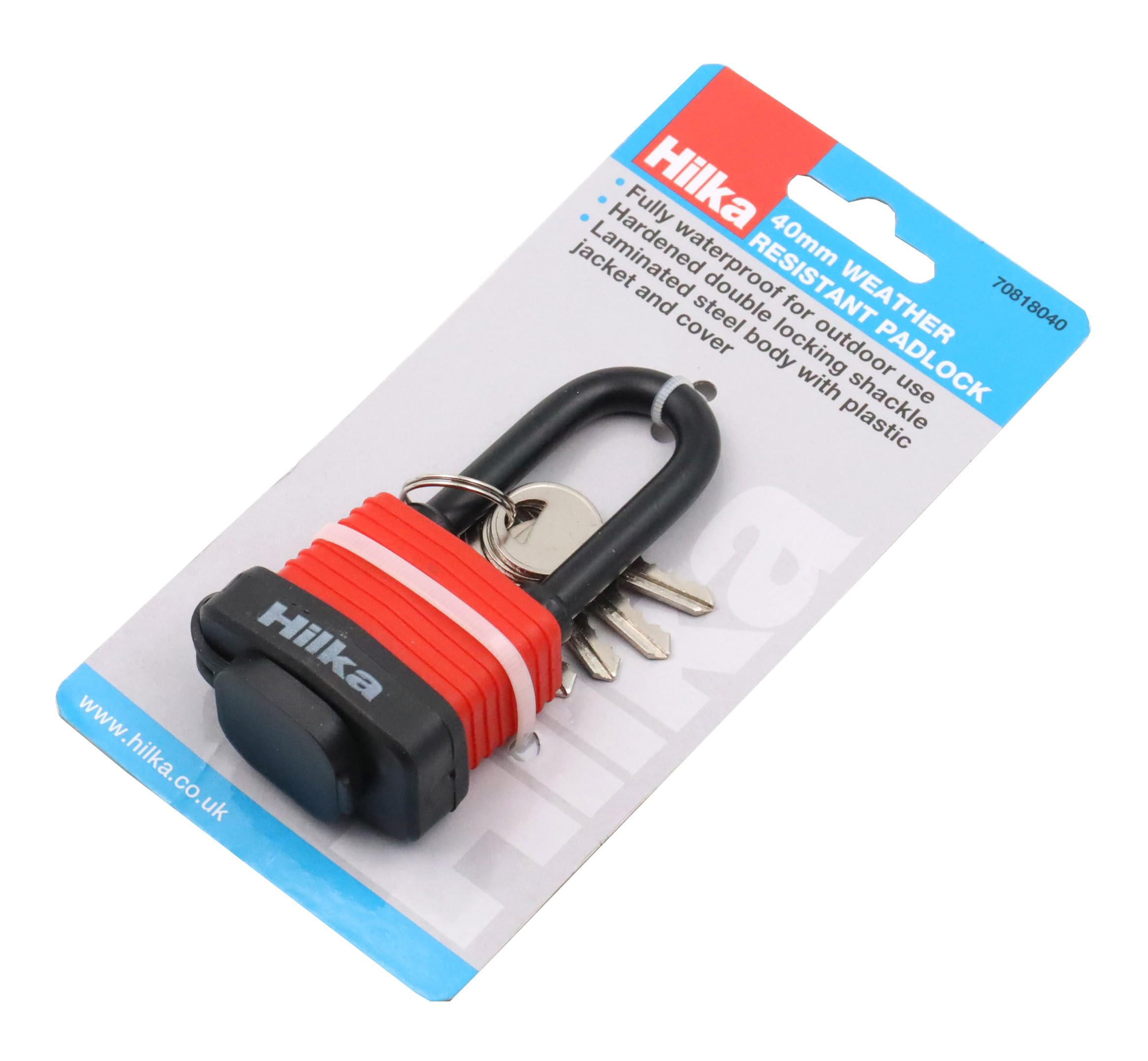 Hilka Tools 70818040 40mm Long Shackle Weather Resist Padlock, Red & Black