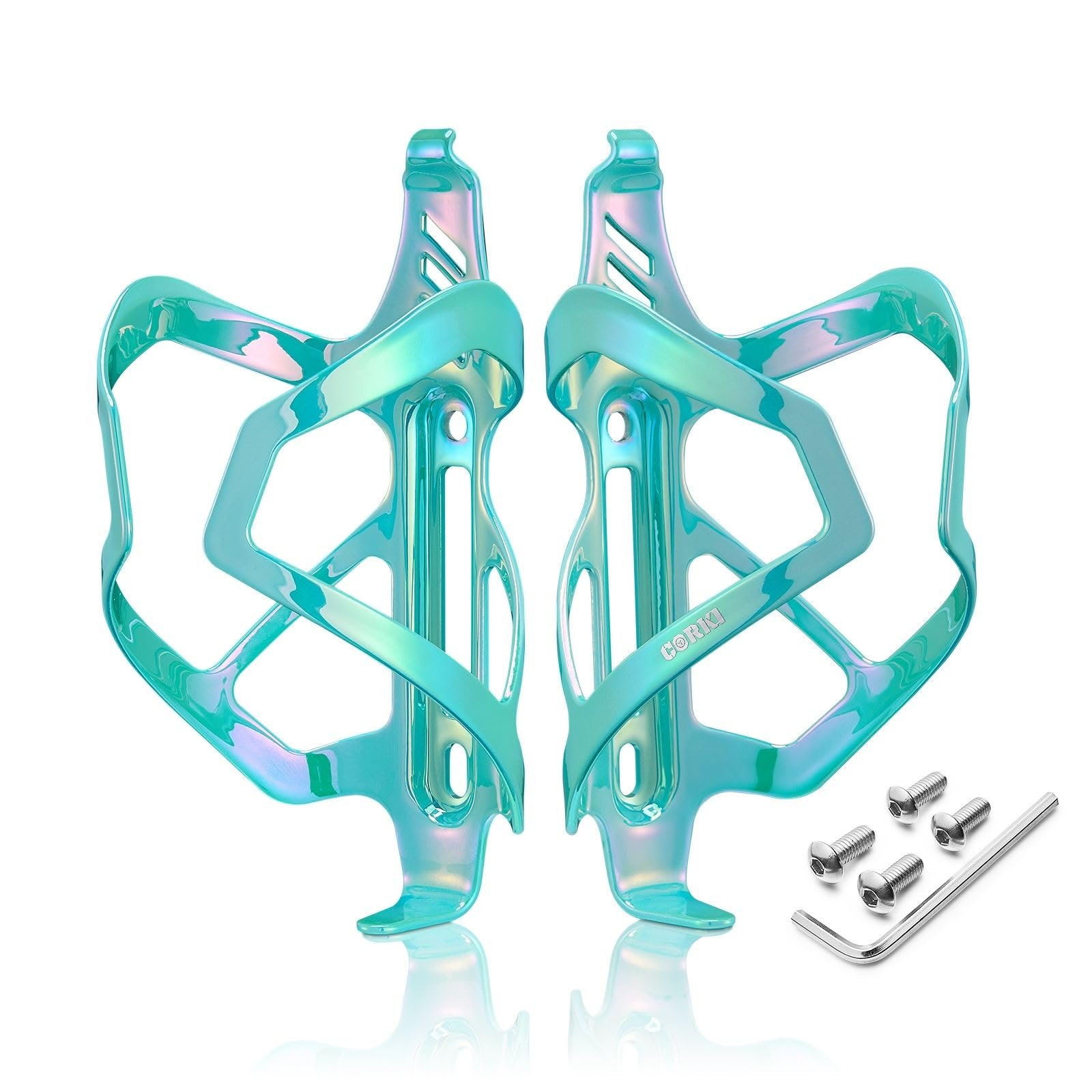 Photo 1 of Corki Cycles Heavy Duty Bike Water Bottle Holder, Lightweight Aluminum Cage Shockproof Design for Road Mountain Gravel Bikes, Holds 18-30 oz, 2-Pack Colorful Aqua