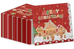 XJLANTTE 100Pcs Christmas Gingerbread Napkins, 13 x 13inch Snowflakes Xmas Luncheon Paper Napkin Red Santa Party Napkins for New Year Winter Holiday Christmas Party Supplies