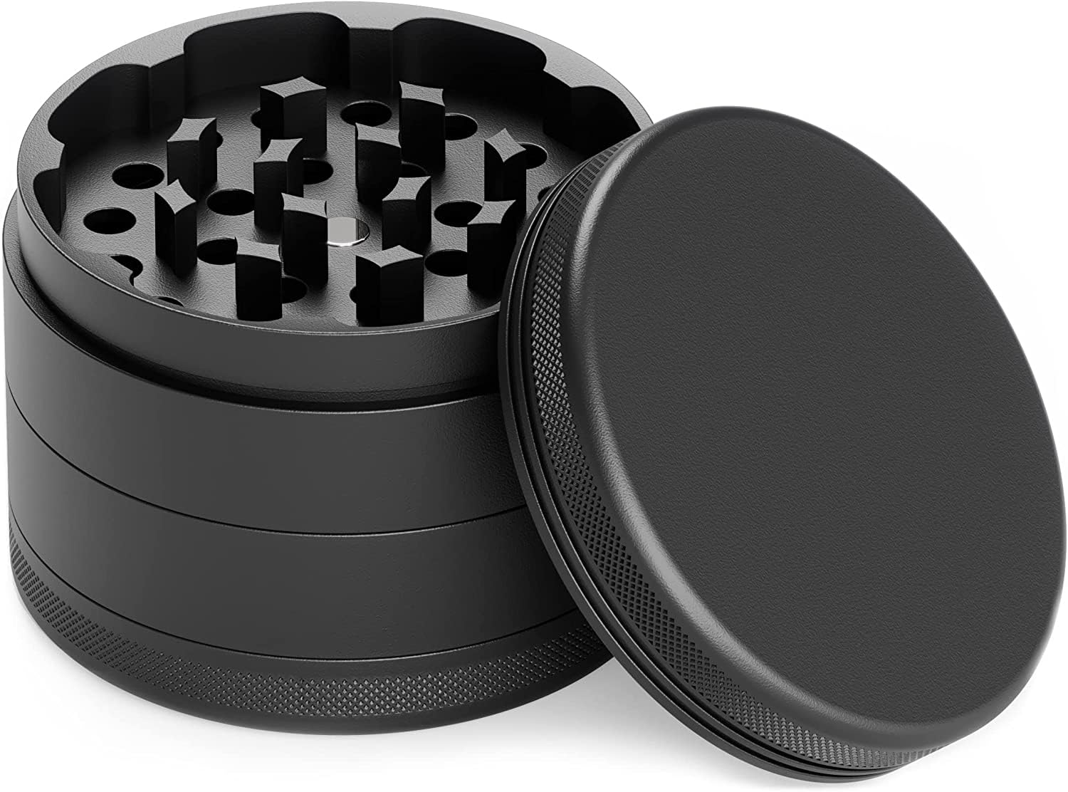 Movaleaf Ceramic Grinder/Crusher, Non-Stick, 4-Piece, Nano Ceramic Coated Herb Mill, Diameter 63 mm, Includes Carry Bag, Pollen Scraper and Brush. (Black)