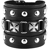 STWTR Men's Wide Cuff Wristband Punk Rock Motorbike Wide Belt Leather Bracelet