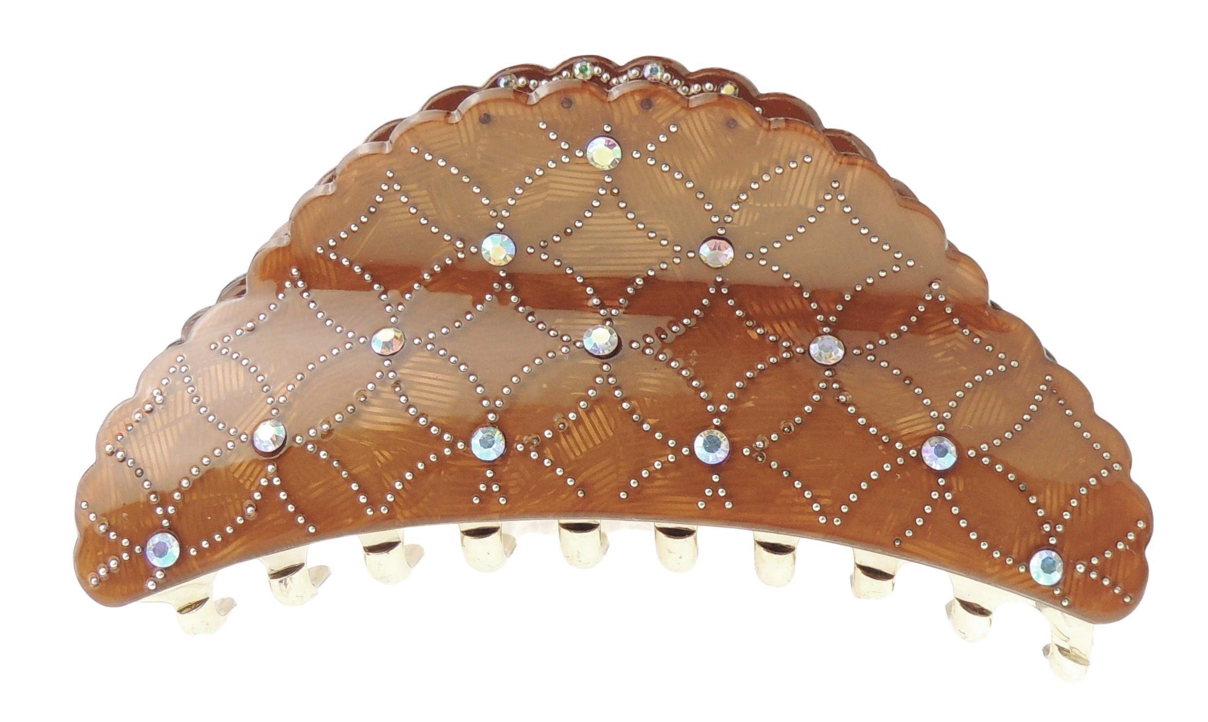 Women Girls Thick Curly Long Hair X-Large Big Crystal Diamante Rhinestone Gems Plastic Wave Jaw Clip Octopus Clamp Grip Bridal Wedding Party Styling Claw Accessories Swirly Butterfly Claw (Brown)