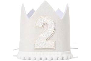 HGFC Headwear Natural Boho Two Birthday Decorations, Milky white Colored 2th Birthday Hat, Cake Smash Photo Prop, Best 2th Birthday Accessories
