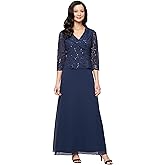 Alex Evenings Womens 3/4 Sleeve Portrait Collar Stretch Lace Bodice Mother of The Bride Dress (Petite and Regular Sizes)