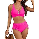 swimall Women's High Waisted Bikini Sets Tummy Control Swimsuits U-Wire Ruched Drawstring Two Piece Bathing Suit