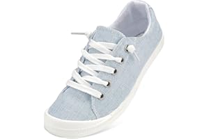 Hxlber Canvas Sneakers for Women Low Top Round Toe Flat Loafers Memory Foam Footbed Comfortable Slip on Fashion Sneakers for 