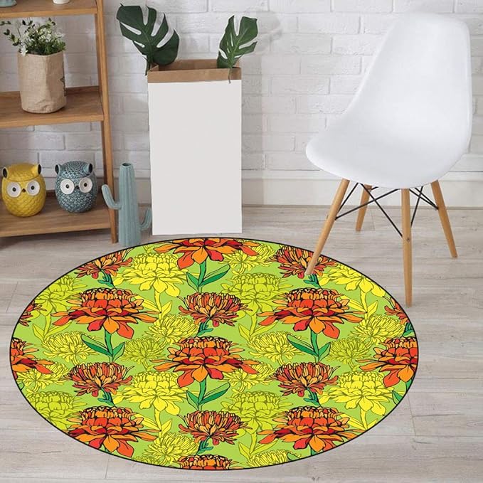 Floral Luxury Round Rugs, Floral Pattern with Daisies