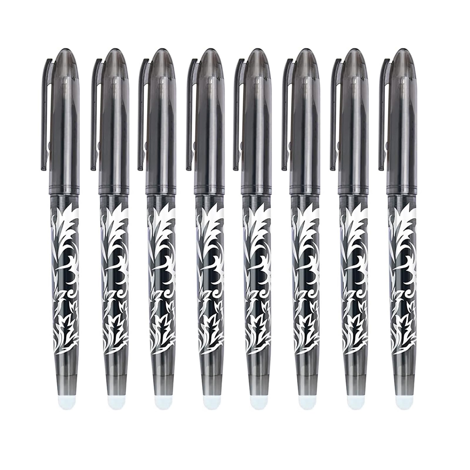 DOETYD Erasable Pens Rub Out Pens, 8 Black Erasable Gel Pens with Eraser 0.5mm Tip for School Office Students Adults