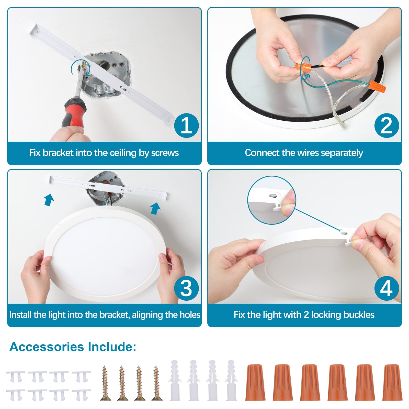 2-Pack 24W LED Flush Mount Ceiling Light Fixture, 12 Inch 2100LM Modern Close to Ceiling Light, 3000K/4000K/5000K Dimmable Ultra-Thin Flat Round Indoor Lighting Lamp for Bedroom Kitchen Bathroom