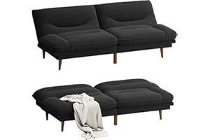 Homall Futon Sofa Bed, Modern Loveseat Futon Couch with Adjustable Backrest and Armrests, Sleeper Sofa Bed with Wood Frame for Living Room, Office, Apartment (Fabric, Black)