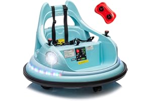 OKYBABY 12V Bumper Car for Kids, Bumper Car for Toddlers W/Remote Control, Electric Ride On Car with LED Lights & 360 Degree Spin, Bluetooth, Anti-Collision Padding 5-Point Safety Belt, (Blue)