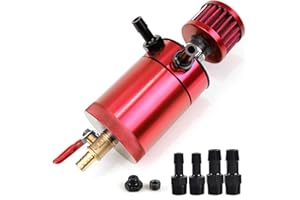 WENJTP Oil Catch Can Kit with 4 Adapters + Breather Filter Drain Valve Plug 2 Ports (1 oulet + 1 inlet) 150ml Universal Aluminum Baffled Oil Reservoir Tank Oil Separator HTRACING (Red)