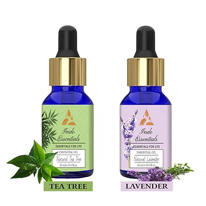 Indo Essentials Tea Tree & Lavender Essential Oil (15 ML): Therapeutic Grade, Steam Distilled, Pure And Natural for Skin, Hair, Face, Acne Care