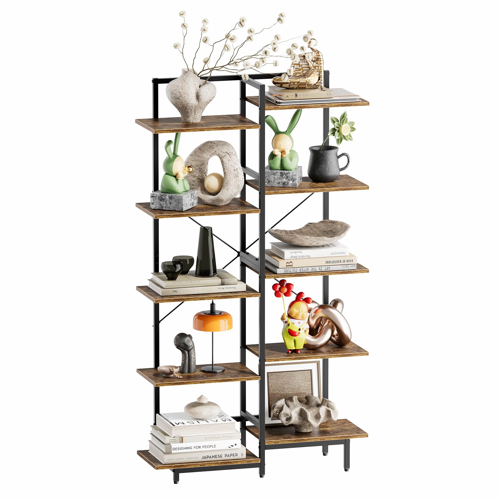 Photo 1 of (missing pats, screws) Aquzee Display Shelf, 5 Tier Display Stand for Collectibles, 10 Open Shelves Show Case, Large Wooden Shelving System for Figure Trophy Doll Storage, 56" Tall Living Room Free Standing Shelf Decor