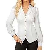 GRACE KARIN Work Shirts for Women Lantern Long Sleeve V Neck Blouse Button Down Elegant Business Office Top